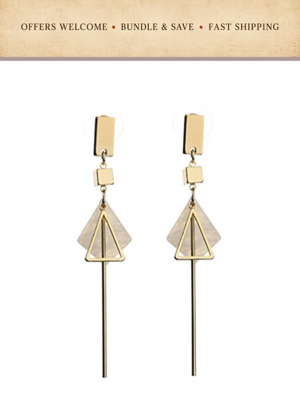Geometric Triangle Drop Dangle Earrings 14k Gold Plated Metal Bohemian Fashion